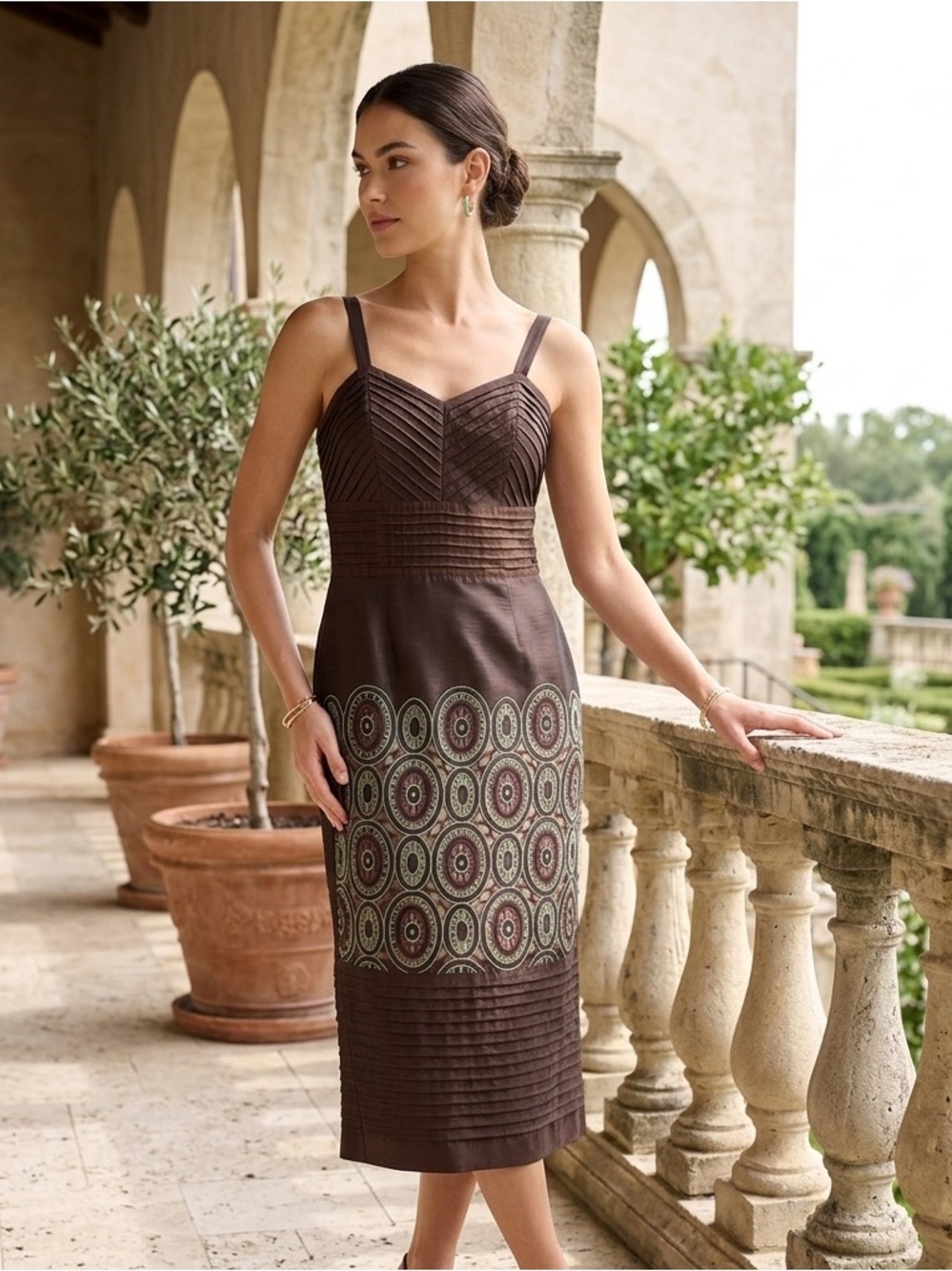 Donna Vinci Couture Geometric Mod Midi Dress Size 8 Laser Cut Embroidered